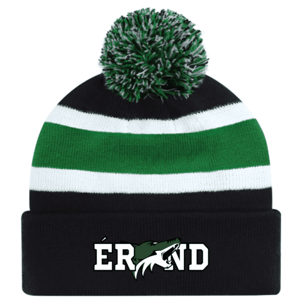 9S243M Acrylic Roll Pom Pom Toque - Black/Kelly Green/White