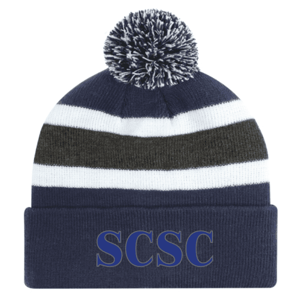 9S243M Acrylic Roll Pom Pom Toque - Navy/Charcoal/White