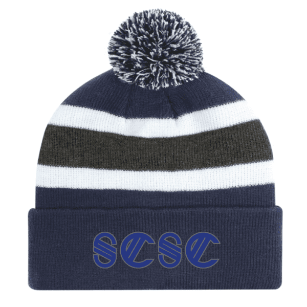 9S243M Acrylic Roll Pom Pom Toque - Navy/Charcoal/White