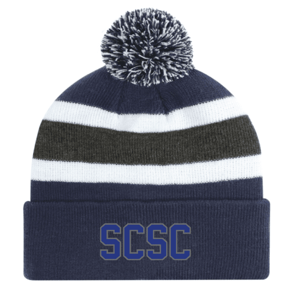 9S243M Acrylic Roll Pom Pom Toque - Navy/Charcoal/White