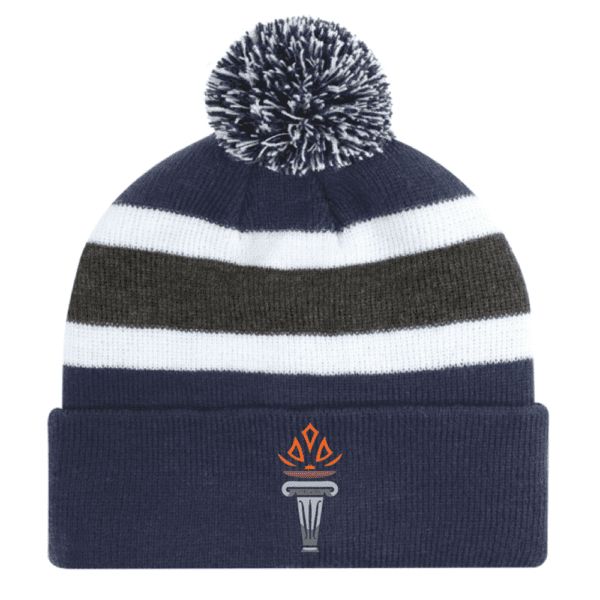 9S243M Acrylic Roll Pom Pom Toque - Navy/Charcoal/White