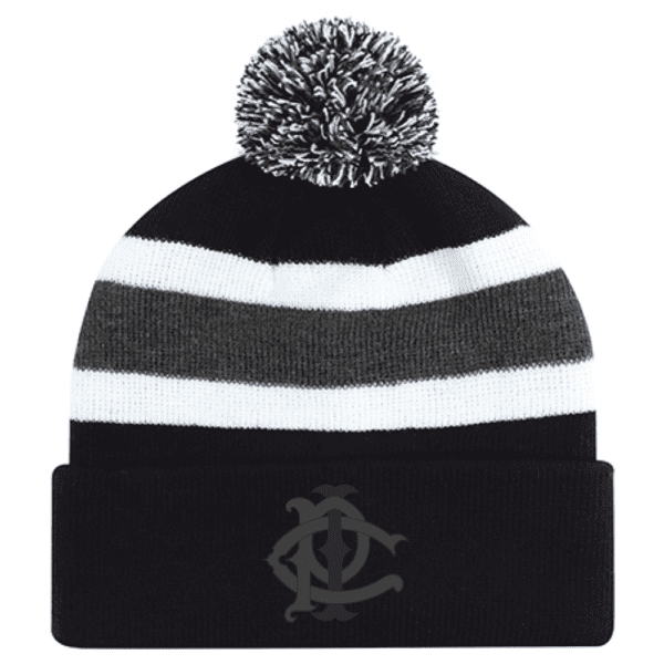 9S243M Acrylic Roll Pom Pom Toque - Black/Charcoal/White